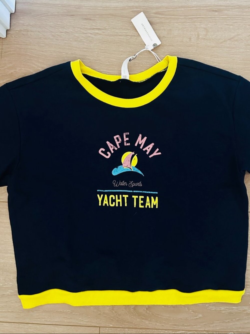Anthropologie Daily Practice Cape May Yacht Team Ringer Tee Navy M NWT